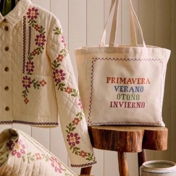 Sézane x Lucía Vergara limited edition tote bag, embroidered primavera, NWOT - Picture 3 of 5